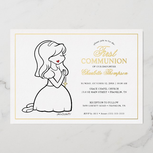 Invitation En Aluminium Philosophies Première communion - Fille (Recto)