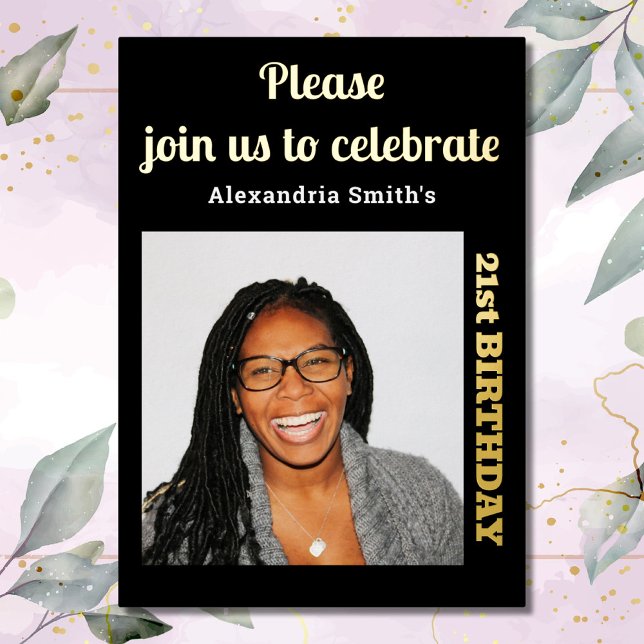 Invitation En Aluminium Photo 21e anniversaire Black Gold (Créateur téléchargé)