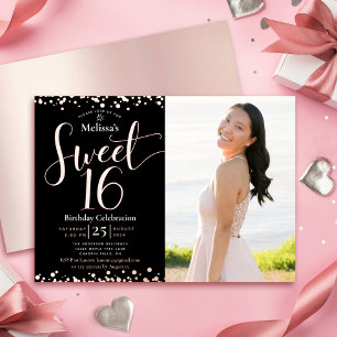 Invitation En Aluminium Photo Anniversaire 16 ans Moderne Véritable Or Ros