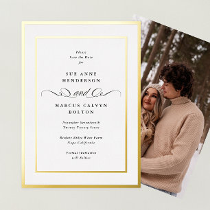 Invitation En Aluminium Photo Back Gold Frame Wedding Enregistrer La Date