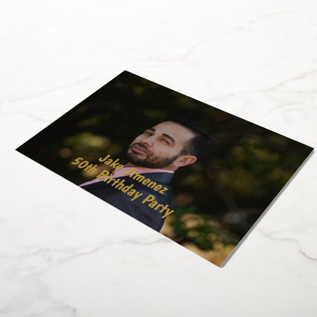 Invitation En Aluminium Photo Black 50th Surprise Birthday Gold (Rotation)
