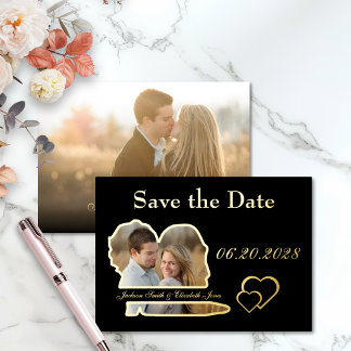Invitation En Aluminium Photo Black Real Foil Enregistrer la date Mariage