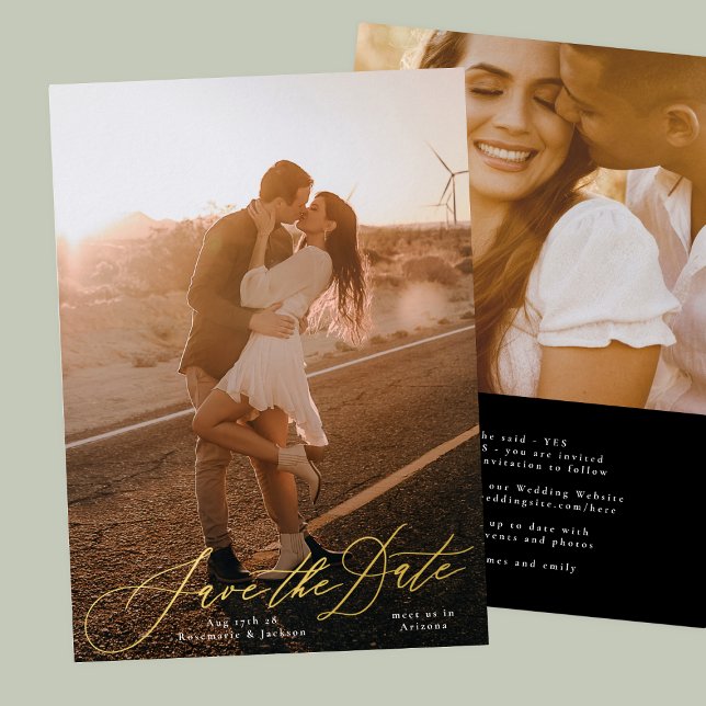 Invitation En Aluminium Photo Blanc Élégant Le Mariage Gold Enregistrer La (Créateur téléchargé)