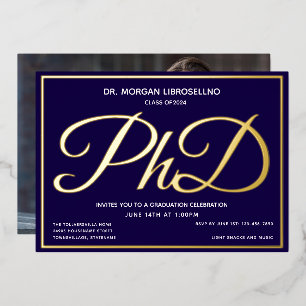 Invitation En Aluminium Photo Blue Gold Doctorat