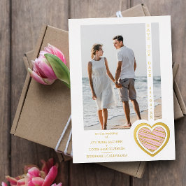 Invitation En Aluminium Photo Chic Elegant Rose & Golden Heart Couple