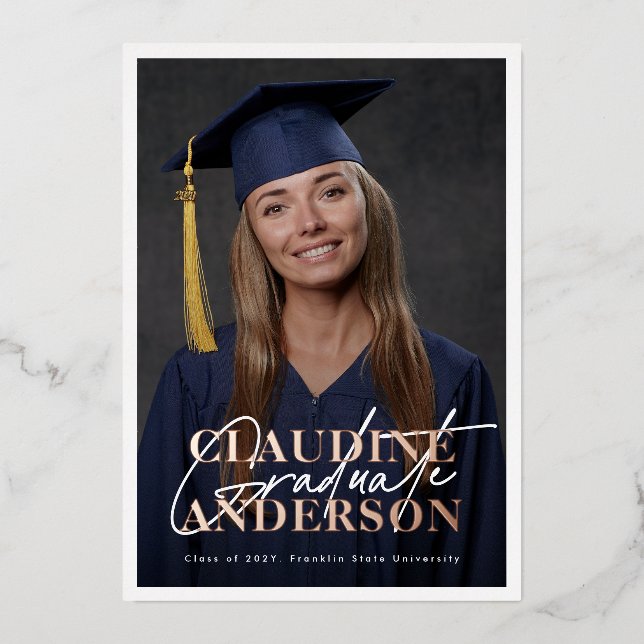 Invitation En Aluminium Photo College University Rose Gold Graduate Party (Recto)