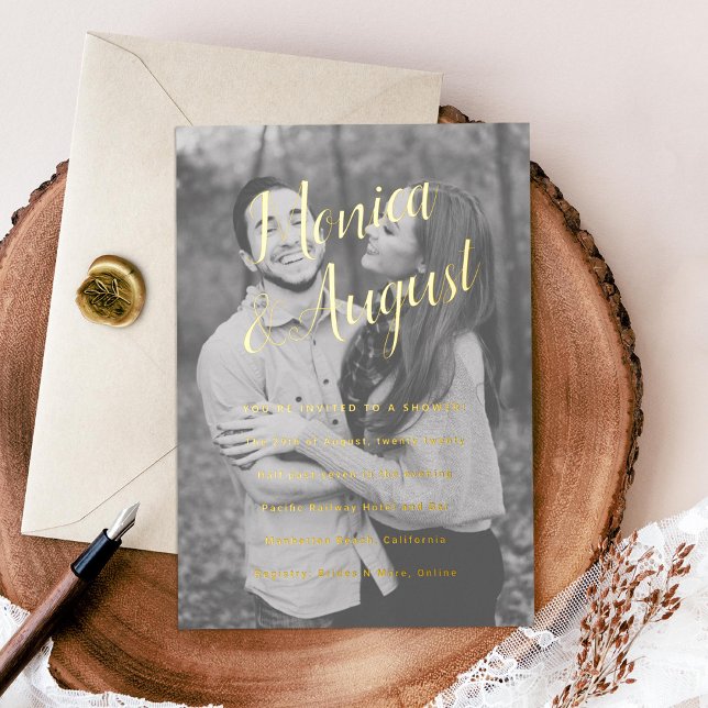 Invitation En Aluminium Photo Couples Fiançailles Fiançailles Gold (Créateur téléchargé)