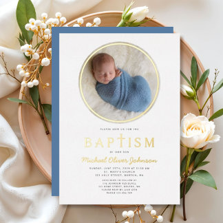 Invitation En Aluminium Photo Croix Religieuse Boy Baptism Gold
