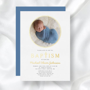 Invitation En Aluminium Photo Croix Religieuse Boy Baptism Gold