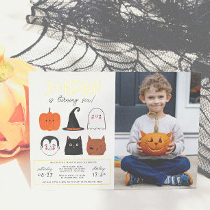 Invitation En Aluminium Photo d'anniversaire moderne Halloween amis feuill