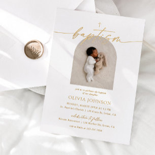 Invitation En Aluminium Photo d'arche élégante Baptême & Christening