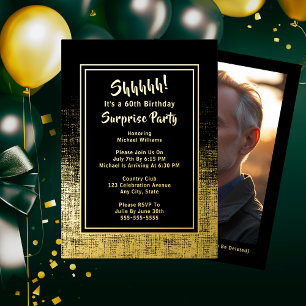 Invitation En Aluminium Photo de 60e anniversaire surprise au dos noir et