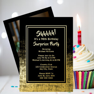 Invitation En Aluminium Photo de 90e anniversaire surprise au dos noir et