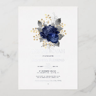Invitation En Aluminium Photo de Bat Mitzvah à thème floral argent et mari