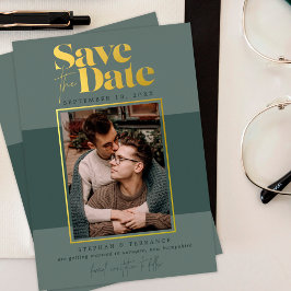 Invitation En Aluminium Photo de Forest Greens Moderne Enregistrer La Date