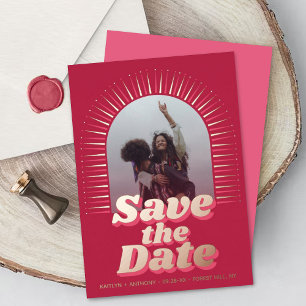Invitation En Aluminium Photo de mariage à conserver Viva Magenta rétro an
