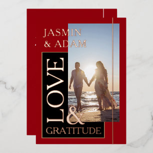 Invitation En Aluminium Photo de mariage Amour et Gratitude avec feuille d