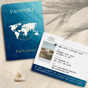 Invitation En Aluminium Photo de mariage de destination avec passeport Océ
