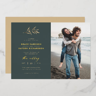 Invitation En Aluminium Photo de mariage minimaliste avec branche de coule