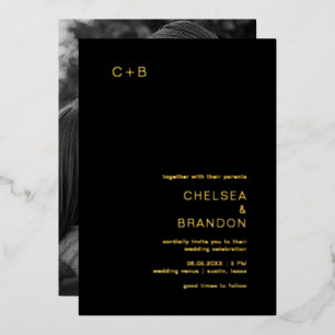 Invitation En Aluminium Photo de mariage moderne Chelsea Black