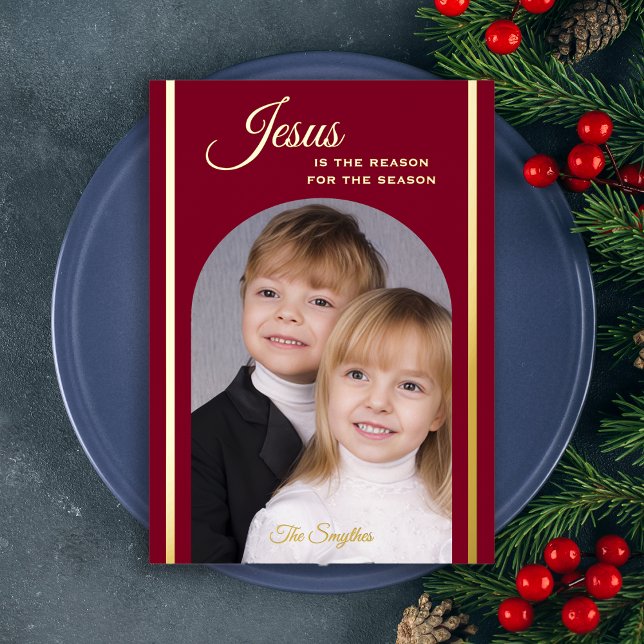Invitation En Aluminium Photo de Noël Religieux Jésus Bourgogne Or (Créateur téléchargé)