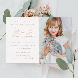 Invitation En Aluminium Photo de première communion eucharistique Rose Gol