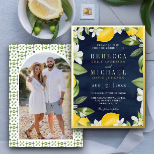 Invitation En Aluminium Photo de verger de citron agrume Bleu marine Maria