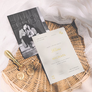 Invitation En Aluminium Photo éditorial minimaliste de mariage à feuille d