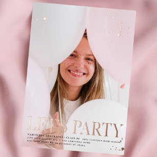 Invitation En Aluminium Photo fantaisie   Grad   Rose Gold Real Foil