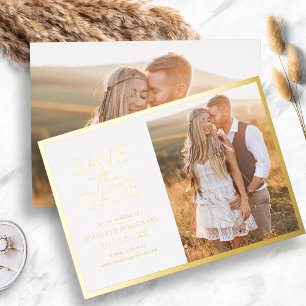 Invitation En Aluminium Photo Gold Foil Enregistrer la date