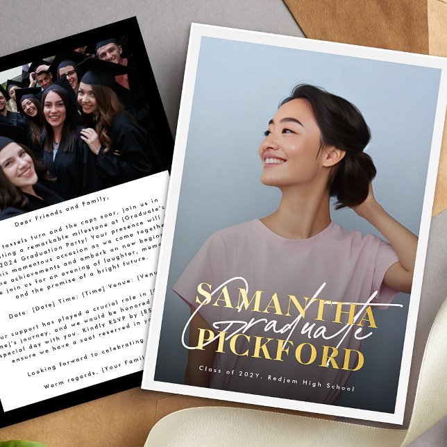 Invitation En Aluminium Photo Lycée Gold Names Graduation Party (Créateur téléchargé)