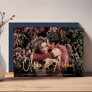 Invitation En Aluminium Photo manuscrite moderne Enregistrer la date