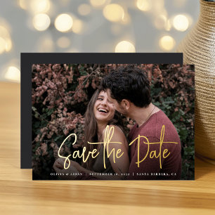 Invitation En Aluminium Photo manuscrite moderne Enregistrer la date
