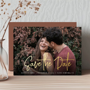 Invitation En Aluminium Photo manuscrite moderne Enregistrer la date