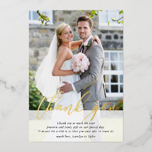 Invitation En Aluminium PHOTO MARIAGE merci élégante calligraphie or