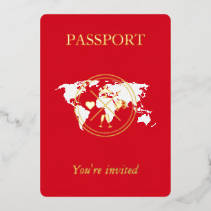 Invitation En Aluminium Photo Mariage unique Gold & Red Passport
