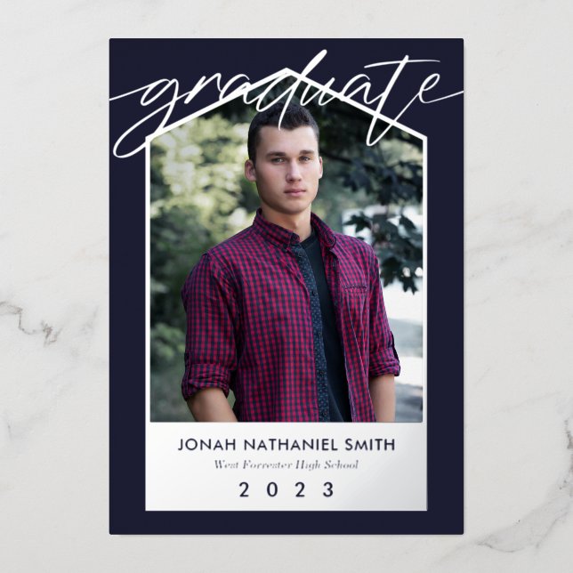 Invitation En Aluminium Photo Marine Blue Silver Foil (Recto)
