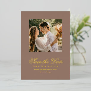 Invitation En Aluminium Photo Marron Romantique Élégant Enregistrement de 