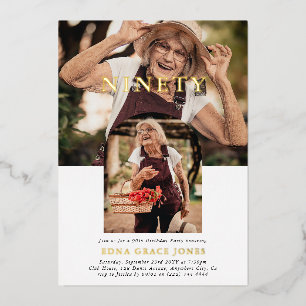 Invitation En Aluminium Photo minimaliste élégante NINETY 90e anniversaire