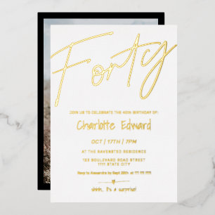 Invitation En Aluminium Photo minimaliste moderne noir blanc surprise 40e