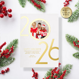 Invitation En Aluminium Photo Modern Bold White 2026 Holiday Gold Card