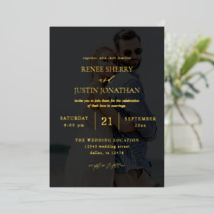 Invitation En Aluminium Photo Moderne 5 Vertical Mariage Sombre