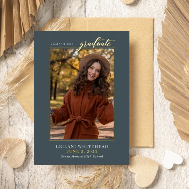 Invitation En Aluminium Photo moderne Diplômé Turquoise bleu (Créateur téléchargé)