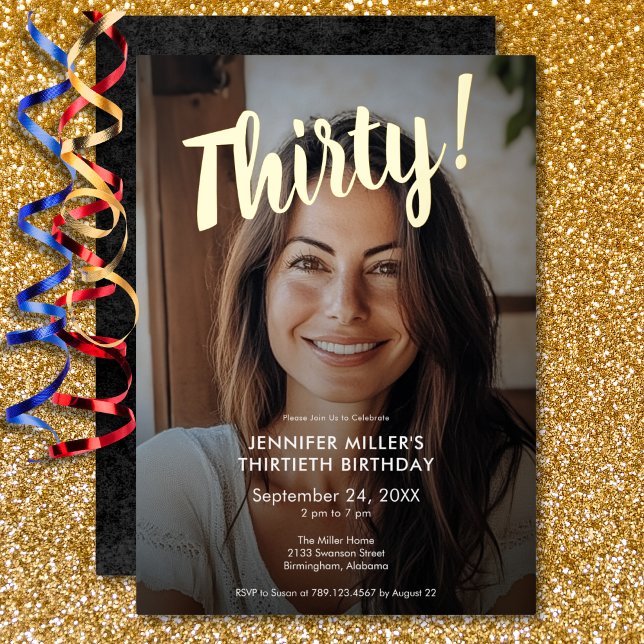 Invitation En Aluminium Photo moderne & Gold Foil 30e anniversaire (Modern Photo & Gold Foil 30th Birthday Foil Invitation)