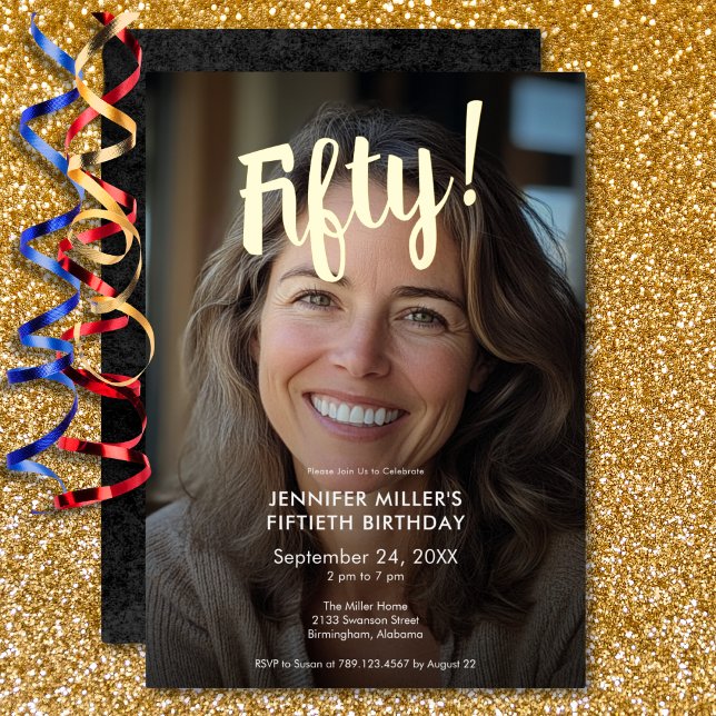 Invitation En Aluminium Photo moderne & Gold Foil 50e anniversaire (Modern Photo & Gold Foil 50th Birthday Foil Invitation)
