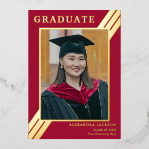 Invitation En Aluminium Photo moderne Grad Burgundy Red Gold