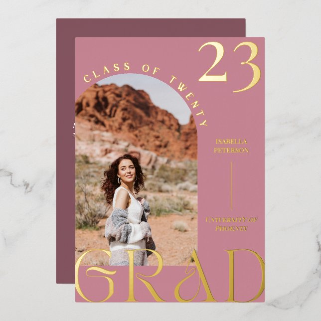 Invitation En Aluminium Photo Moderne Mauve Boho Chic Graduation (Recto/Verso)