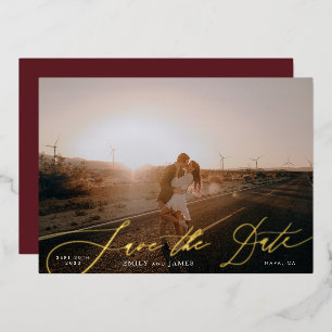 Invitation En Aluminium Photo QR Code Bourgogne & Gold Fall Calligraphie