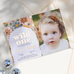 Invitation En Aluminium Photo Rétro de Wild One brillant pour une fête d'a