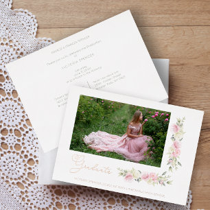 Invitation En Aluminium Photo romantique Printemps Couronne florale rose D